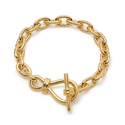 18 Karat Rose Gold Twisted Link T-Bar Chain Bracelet Isolated on White. Linked-Chain Design Golden Jewellery. Wristband Accessories. Precious Metal Jewelry. Women's and Men's Link Bracelet