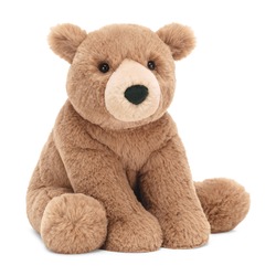 Baby Bear Plush Toy Isolated on White. Seated Brown Toddler Soft Plushies Seated Toy Bear Sitting on Floor Side Front View. 34 Inch Stuffed Teddy Bear. Fabric Stuffed Toys or Stuffies. Cuddle Buddy