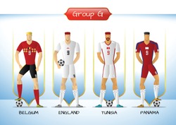Soccer or football team uniform a group G. players with team shirts flags. vector illustration.