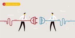 Businessmen connect connectors. Cooperation interaction. Vector illustration Eps 10 file. Success, Cooperation