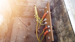 Electric Copper ground with ground cable on the ground point  hole.