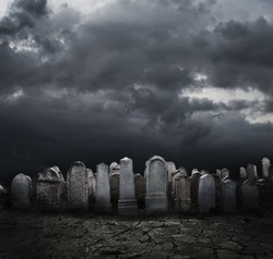 Graveyard at night. Halloween concept. 