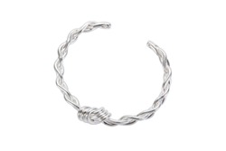 Silver bracelet tied rope design isolated on white background. White silver bangle with tie knot string style isolated