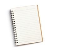 Paper notebook on white background.