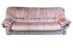 Brown leather old sofa isolated included clipping path