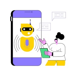 Chatbot voice controlled virtual assistant abstract concept vector illustration. Talking virtual personal assistant, smartphone voice application, AI, voice controlled chatbot abstract metaphor.