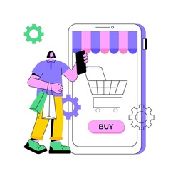 Ecommerce application abstract concept vector illustration. Commercial software, application marketplace, ecommerce platform app, buying online, mobile shopping, in-app payment abstract metaphor.