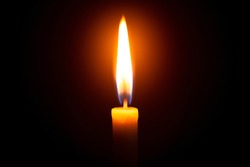 One light candle burning brightly in the black background,Candle, Flame, Candlelight, Dark, Black Background