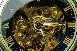 macro mechanical watch,close view of a vintage beautiful watch mechanism