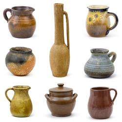 collection of old ceramic vases - collage
