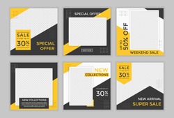 Editable template post for social media ad. web banner ads for promotion design with yellow and black color. 