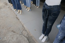 women's jeans in street market,