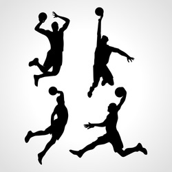 Basketball players collection vector. 4 silhouettes of basketball players