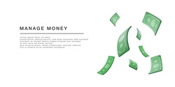 3d realistic green USA money bill with dollar sign isolated on white background. Business and finance concept. Vector illustration