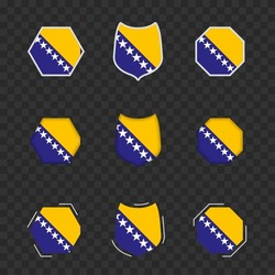 National symbols of Bosnia and Herzegovina on a dark transparent background, vector flags of Bosnia and Herzegovina. Vector illustration.
