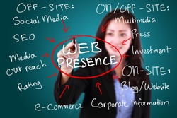 business woman writing web presence
