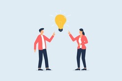 Businessman is thinking and coming up with a brilliant idea, idea concept with light bulb shining brightly. Vector illustration
