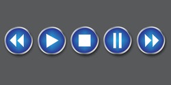 Buttons of a play media player. Vector blue audio navigation icon. Stock Photo.