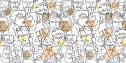 beautiful line art surreal abstract men face decorated in seamless pattern style. conceptual of people background