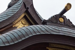 closeuped japanese traditional roof of shinto shrine