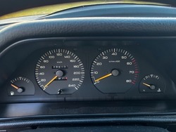 The dashboard in the cabin of an old car. Number of revolutions per minute and speed of movement