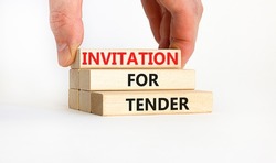 Invitation for tender symbol. Concept words 'Invitation for tender'. Businessman hand. Beautiful white background. Business and Invitation for tender concept, copy space.