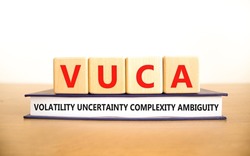 VUCA volatility uncertainty complexity ambiguity symbol. Words VUCA volatility uncertainty complexity ambiguity. White background. Business VUCA volatility uncertainty complexity ambiguity concept.