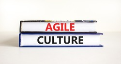 Agile culture symbol. Concept words Agile culture on books. Beautiful white table white background. Business flexible and agile culture concept. Copy space.