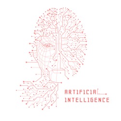 Artificial Intelligence. Digital Face Scanning. Computer electronic circuit. Concept of artificial intelligence or ai technology advancement. Isolated.