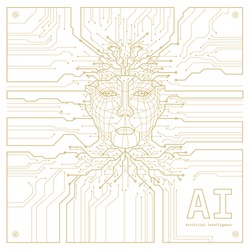 Artificial Intelligence. Digital Face Scanning. Computer electronic circuit. Concept of artificial intelligence or ai technology advancement. Vector illustration. 