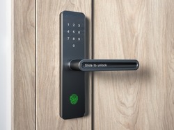 Wood door with smart lock, touch screen keypad and fingerprint, key less access