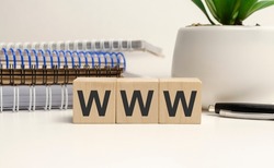 WWW acronym for World Wide Web on wooden cube blocks