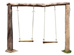 Old wooden swing with white backgound.