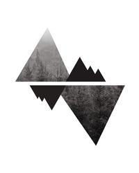 Mountains and forest, polygonal forest landscape background.