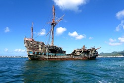 Rundown pirate ship in the caribbean
