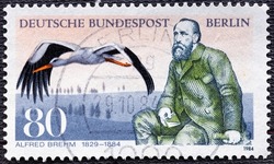 Germany - circa 1984 Cancelled postage stamp printed by Germany, that shows Alfred Brehm and white stork.