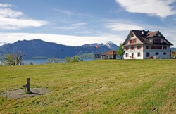 A rural landscape shot on the bank of Lake Lucerne in Switzerland