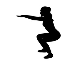 Silhouette of a woman doing squats. Physical exercises. Squats. Fitness. Vector illustration of a woman doing sports isolated on a white background
