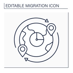 Migrant flow line icon. Migrants number crossing boundary. Entering or leaving given country during time period.Migration concept. Isolated vector illustration. Editable stroke