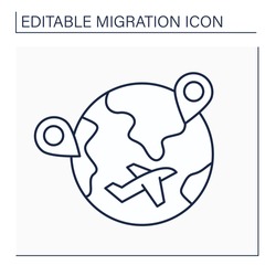 Internal migration line icon. Cross state boundaries and stay in non-native state during long time. Travel to different country. Migration concept. Isolated vector illustration. Editable stroke
