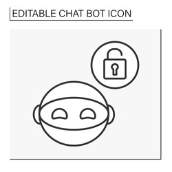  Robot line icon. Unlocked access. Personal information. Chatbot concept. Isolated vector illustration. Editable stroke