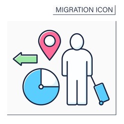 Temporary migration color icon. Timely relocation. Searching for job. Earnings. Forced movement abroad. Reste migration concept. Isolated vector illustration