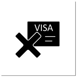 Rejected visa glyph icon. Invalid documents. Inability to enter, leave, or stay in country. Canceled document.Reject concept.Filled flat sign. Isolated silhouette vector illustration