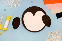 How to make funny penguin winter craft of color paper. Original project for children. Step-by-step photo instructions. Step 1. Preparation of materials for creativity
