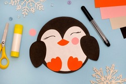 How to make funny penguin winter craft of color paper. Original project for children. Step-by-step photo instructions. Step 3