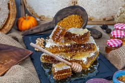 Natural comb honey, Turkish Karakovan Honey. Honey Concept.
