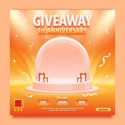 Giveaway anniversary with podium and spotlight background template
