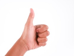 Hand with thumb up isolated on a white background.