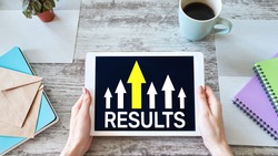 Results growth arrow on screen. Business and personal development concept.