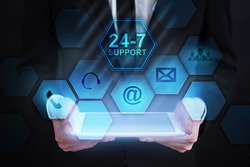 24-7 Support icon on virtual screen. business concept. 